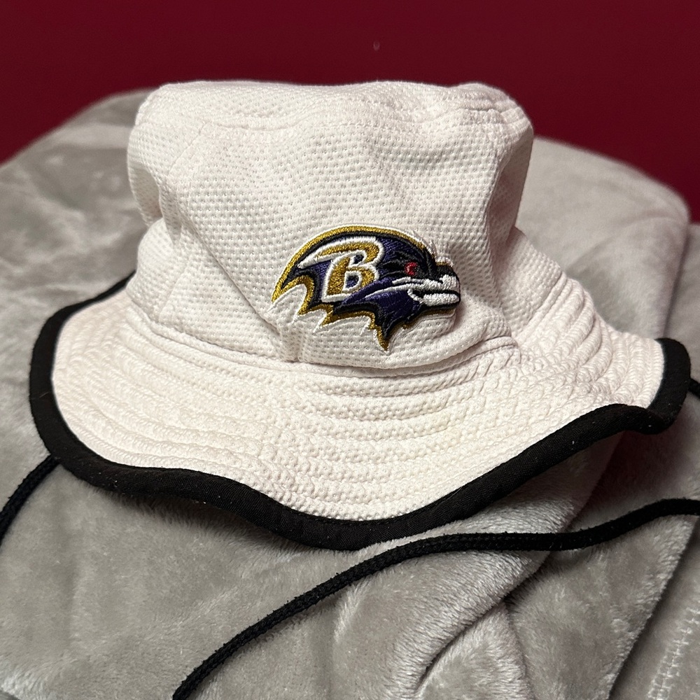 New Era Baltimore Ravens White Bucket Hat with Embroidered Logo